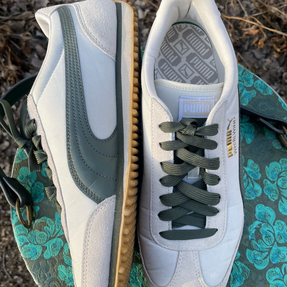 Puma Men's Whirlwind Classic Marshmallow- Thyme White and Green Sneakers